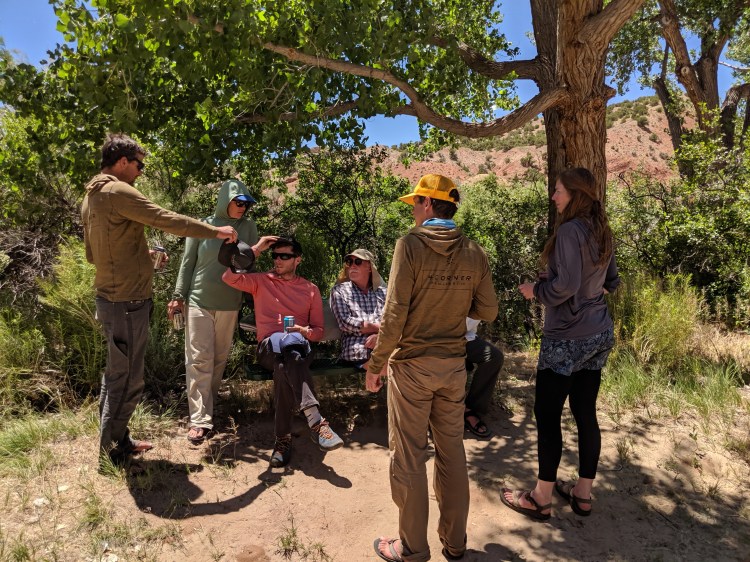 Film crew post river